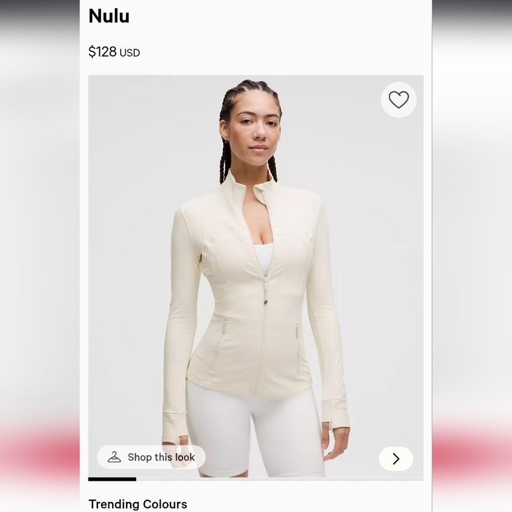Lululemon DEFINE NULU zip Up.  Light Cream Size 8 EUC